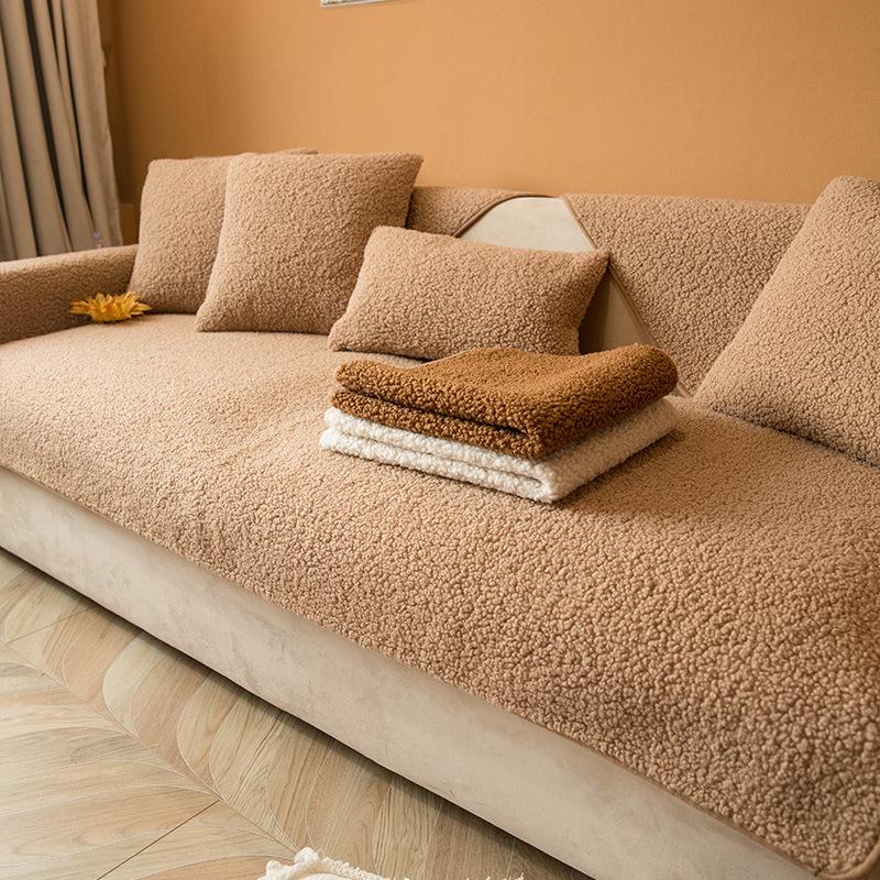 Home Decoration Sofa Cushion Winter Thick Plush Sofa Covers Lamb Wool Anti Slip Sofa Protective Blanket Sofa Dust Cover Towel