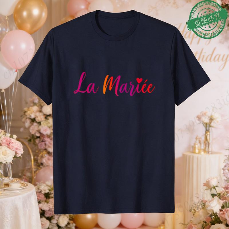 French Women Future Bride Team T-Shirts Colorful Heart Print Short Sleeve Tees for Bachelorette EVJF Party Bridal Wedding Squad