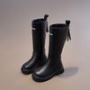 Girls High Boots Knee-high Long Boots  Autumn Winter Kids Motorcycle Boots Simple Chic Classic Zipper Rubber Shoes