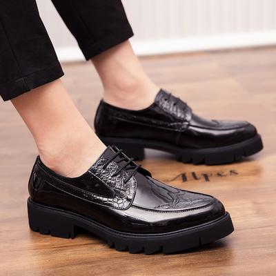 Sharp Pointed Thick Soled Men's Leather Shoes Fashionable Minimalist Design Outdoor  Business Party Wedding Office Black Shoes