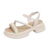 Fashion fairy style sandals female 2025 thick-soled hollow one-word pearl buckle belt simple beach sandals