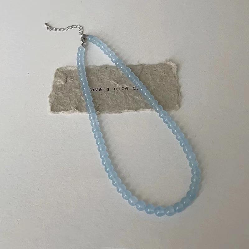 Exquisite 4 6 8Mm Beads Pink Blue Natural Stone Beaded Necklace For Women Simple Chokers Daily Party Jewelry Gift