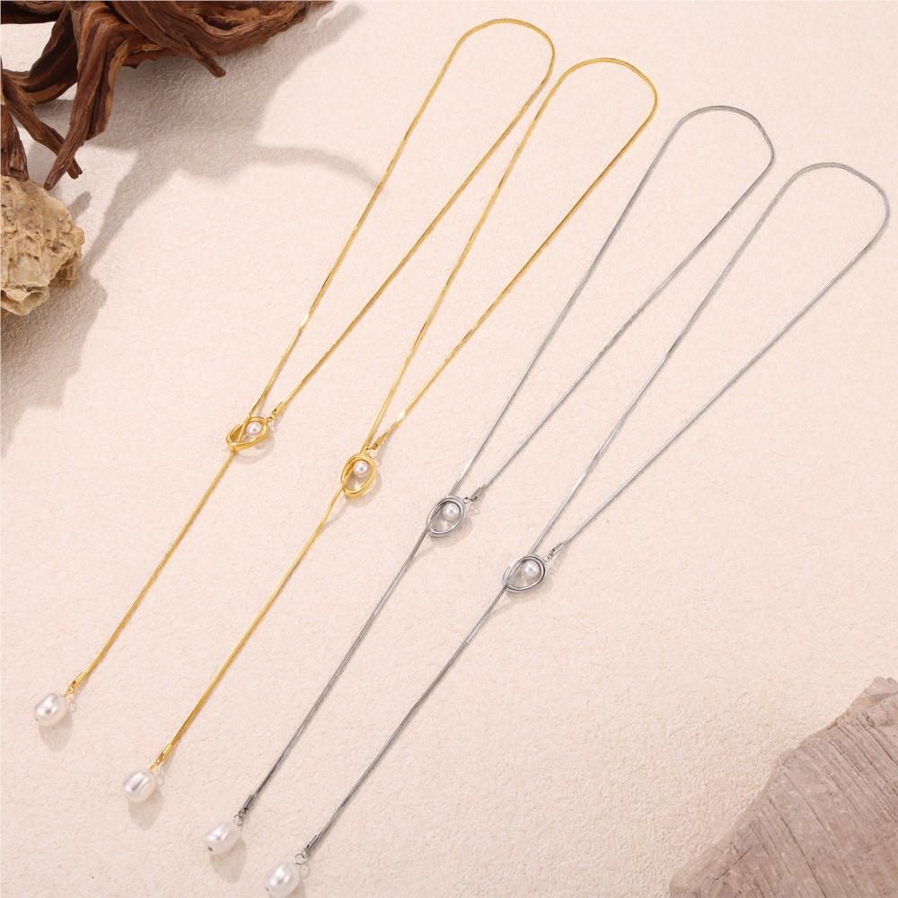 Adjustable Long Necklace For Women 18k Gold Plated Waterproof No Tarnish Women's Stainless Steel Sweater Chain Necklaces