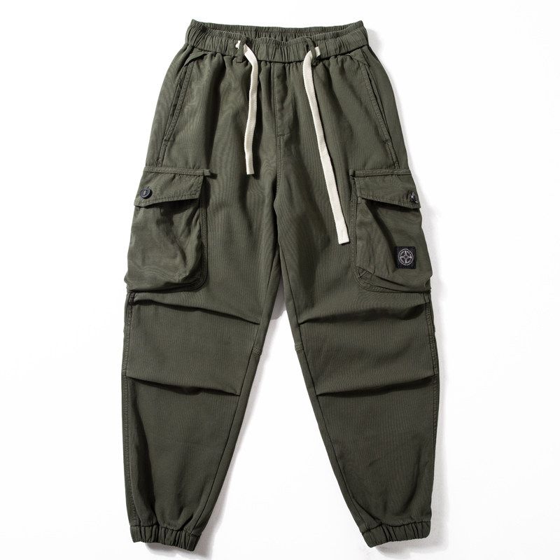 Winter Fleece-lined Thick Pants Men's Warm American vintage Casual Trousers Youth Fashion Loose Ankle-tied Overalls
