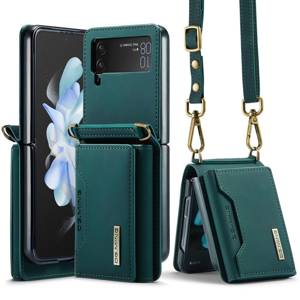 Samsung Z Flip4 Crossbody Lanyard Wallet Protective Case Z Flip6 Foldable Shoulder Strap Leather Case Phone Case Multi Functional Protective Shell