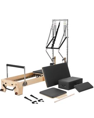 VEVOR Pilates Reformer, Wooden Pilates Machine for Home Gym Studio, Strength Training Workout Equipment with Dual Resistance, Reformer Box