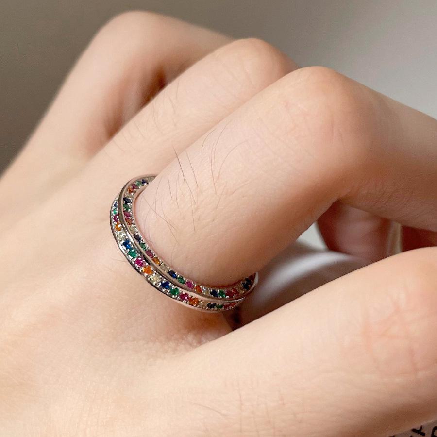 Rainbow Rhinestone 3D Adjustable Ring: Trendy Japanese-Korean Style for Women Open Adjustable