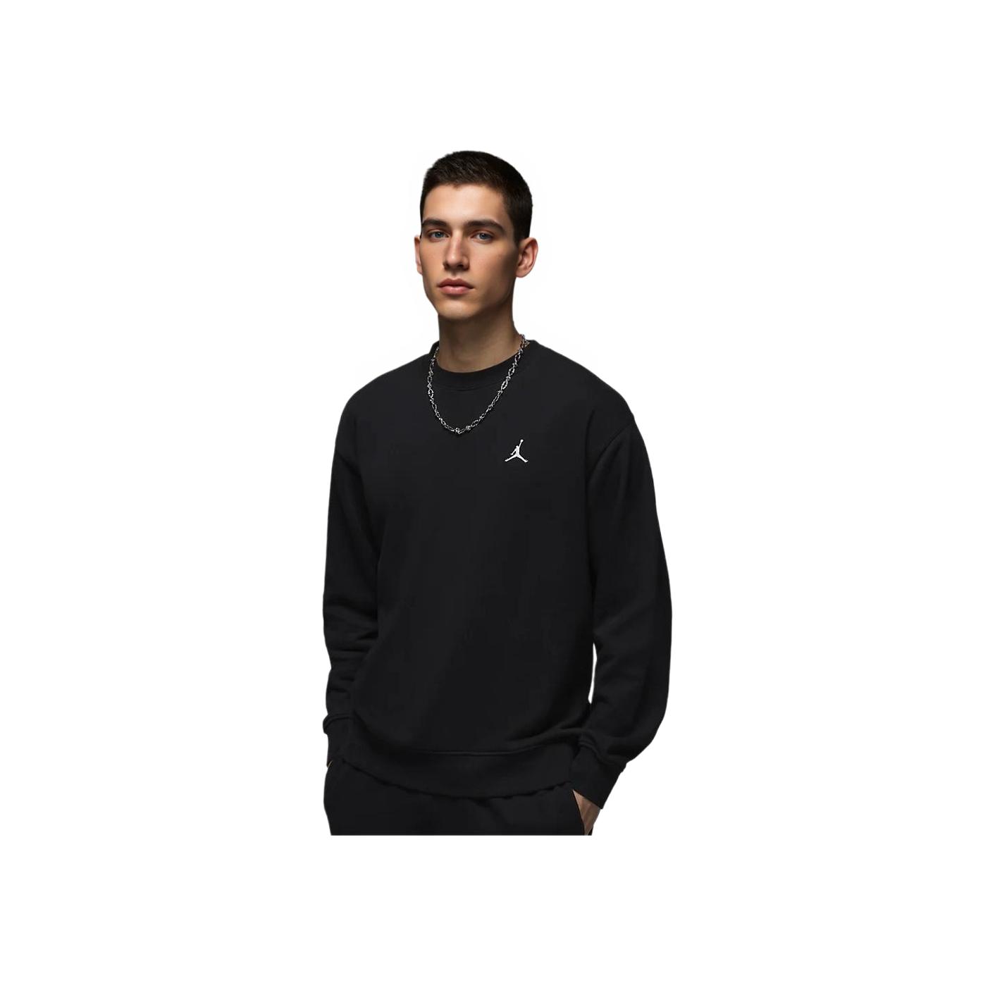 Jordan Men's Black Brooklyn Fleece Logo Comfortable Crew Neck Sports Long Sleeve Sweatshirt Sweatshirt Fv7296-010 Cm