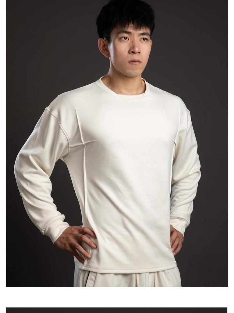 Autumn Men's Long Sleeve T-Shirt, Solid Color, Sporty Casual, Euro-American Style, Crew Neck, Fitness Sweatshirt.