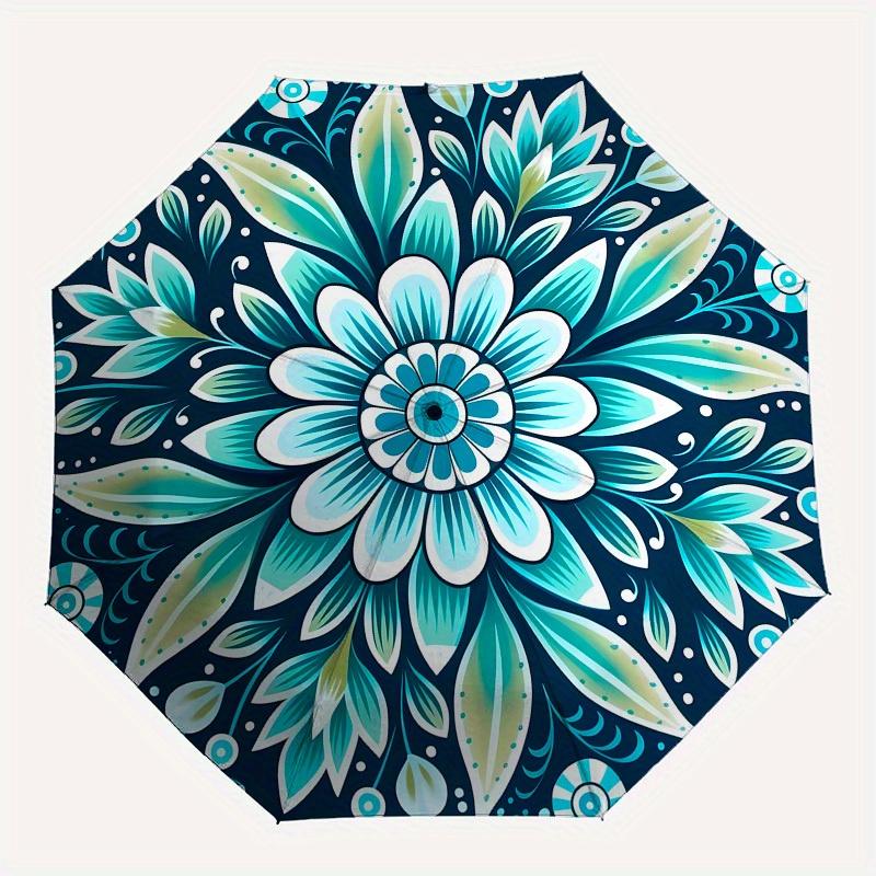 1pc Blue Floral Mandala Pattern Umbrella with Plastic Handle,Suitable for All Seasons Home Travel Outdoor UmbrellaB1607