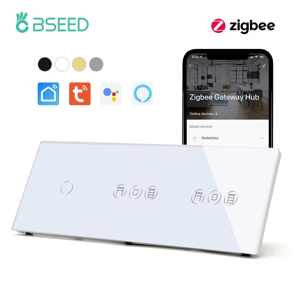 BSEED Zigbee Smart Blinds Switch Electric Roller Shutter Switch With EU Socket USB Type-C Ports Tuya Alexa Smart Life App