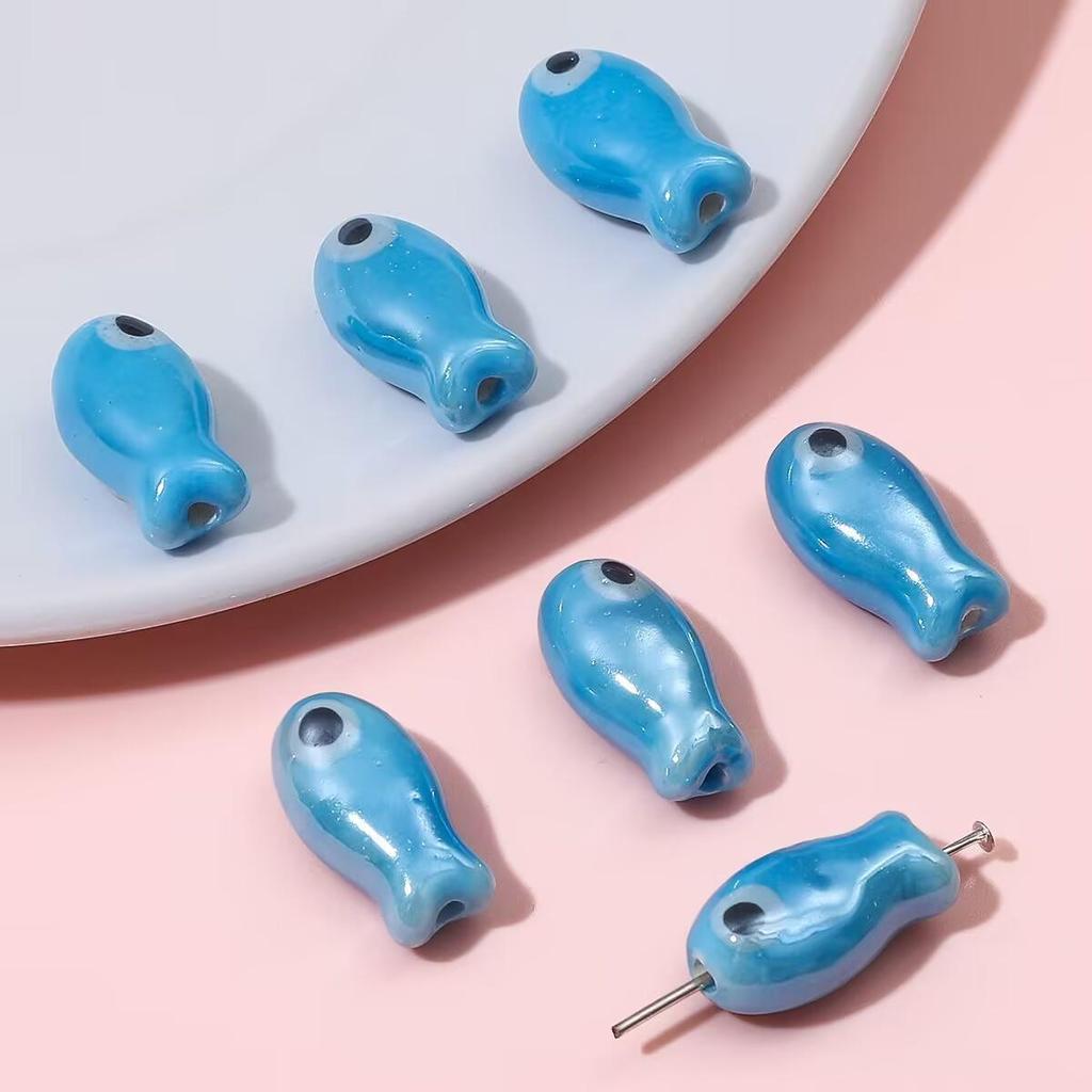 Hand-Painted Small Fish Eye Ceramic Beads for DIY Necklaces & Bracelets