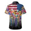 Short Sleeve Button Down Shirt for Women with Floral and Stars Print Loose Fit Lapel Collar Lightweight Top Blouse