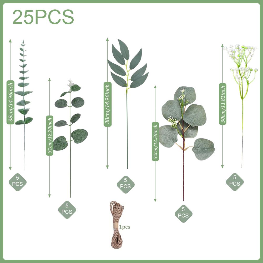 20/25Pcs Artificial Mixed Eucalyptus Leaves Stems Fake Flower for DIY Bouquets Floral Arrangement Home Wedding Party Decoration