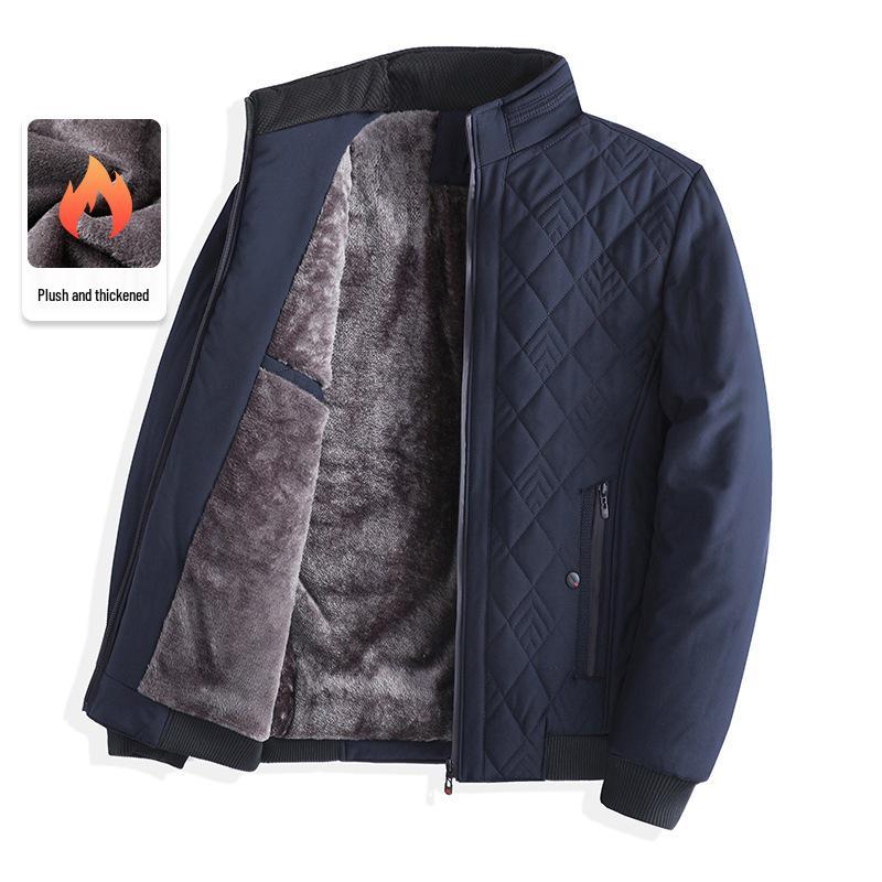 Men's Plus Velvet Thickened Cotton Jacket for Autumn/Winter – Warm Lapel Coat for Middle-Aged and Elderly