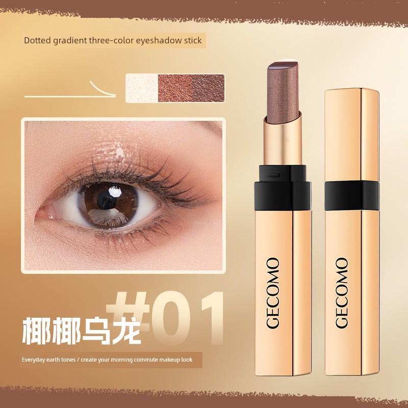 One-Touch Molding Three-Color Eye Shadow Stick Shimmer Matte Anti-Earth Color Water Not Smudge Suitable for Newbie Beginner Genuine Goods