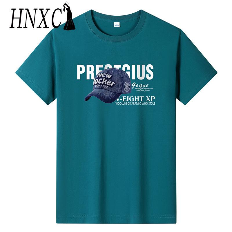 HNXC Kortermet t-skjorte i bomull for menn mote løs halvermet skjorte med trykt medfølende skjorte