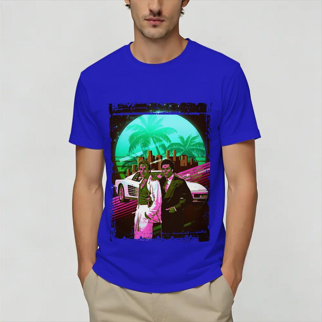 Unisexs Vintage Miami Vices T Shirts 100 Cotton Tops Hipster Short Sleeve Round Collar Tees Plus Size TShirts