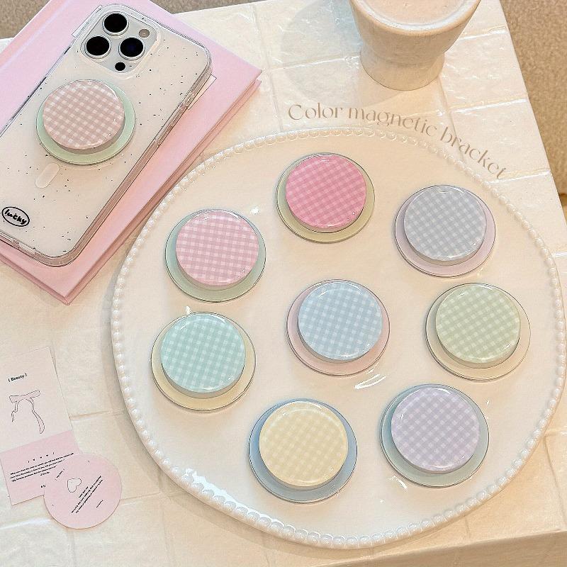 Color Lattice Pattern Case Foldable Holder For Magsafe Magnetic Phone Grip Tok Stand For iPhone Samsung Bracket