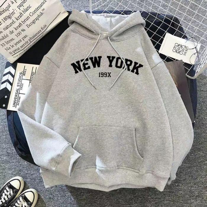 New York Letter Number Hoodie For Women With Polyester Fabric Casual Fall