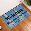 1pc Blue Wood Grain Pattern "Welcome, Please Take Off Your Shoes" Entrance Decorative Carpet Floor Mat, Soft Flannel Carpet, Lightweight Non-Slip Wash