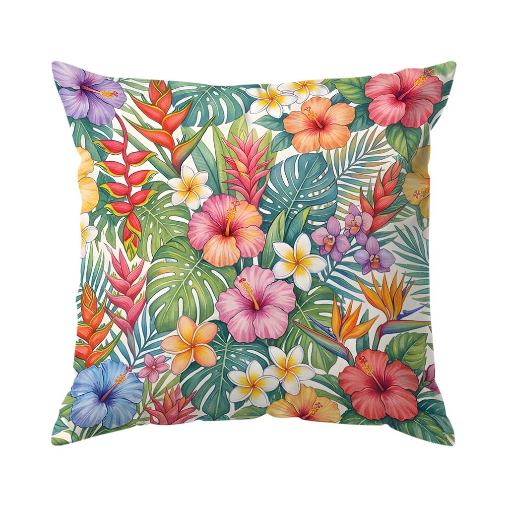 Tropische Hibiskusblüten Palmen Kissen Kissenbezug Polyester Kissenbezug Dekokissen Kissenbezug Haus Auto Sofa Dekor