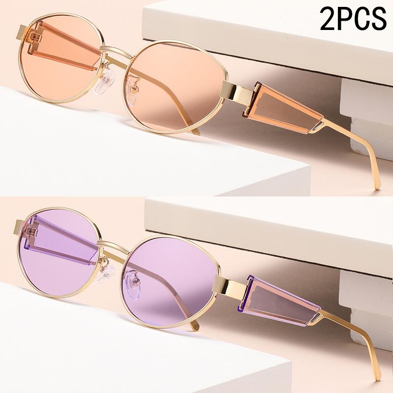

2PCS New Oval Metal-framed Sunglasses Are Fashionable, Fresh And Uv-resistant, Unisex Glasses 2426