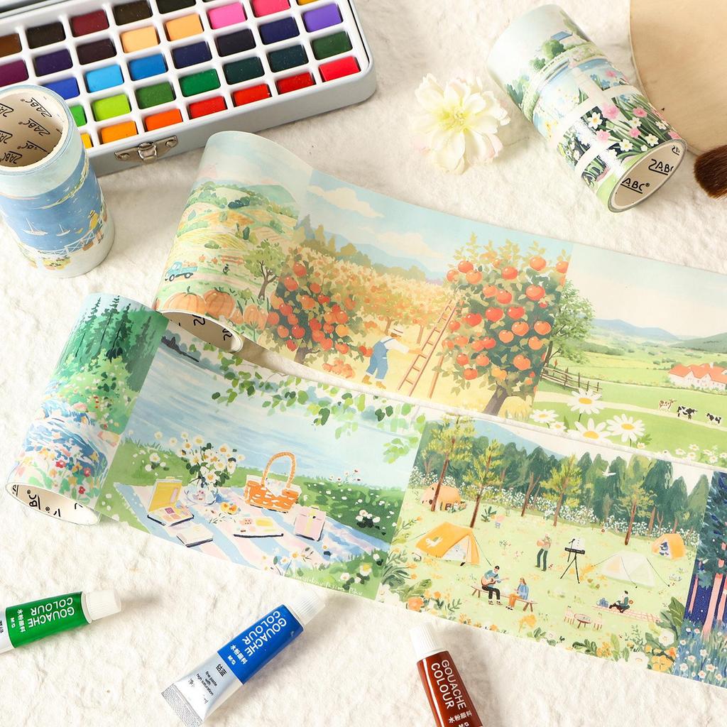 ZABC Landscape Series Adhesive Tape Set: DIY Journal Decoration, 2 Styles, 4 Rolls Included.