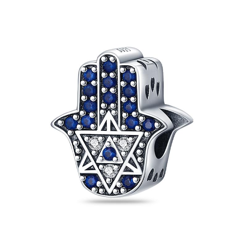 Exquisite 925 Silver Mysterious Blue Butterfly Devil's Eye Fatima's Hand Pendants Charms Beads Fit Qikaola Bracelets DIY Jewelry