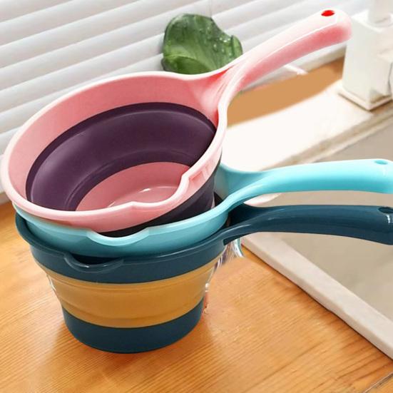 Foldable Water Ladle, Collapsible Silicone Kitchen Scoop for Rice Washing, Space Saving Multipurpose Dipper for Home