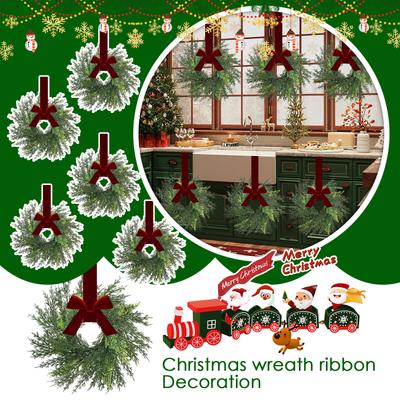 Christmas Kitchen Cabinet Wreaths With Plaid Bow Ribbon Hanging Cabinet Doors Wreaths Decorative For Kitchen Window Outdoor Indoor Holiday Decor