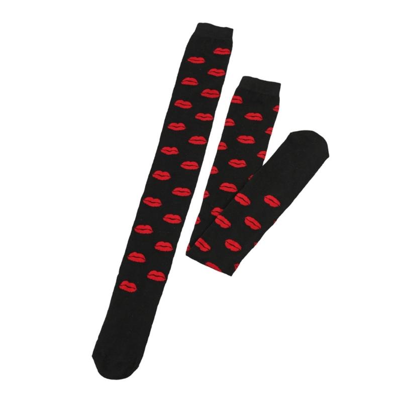 Valentines Day Over Knee Long Socks Cute Lip Heart Love Pattern Thigh High Stockings for Women Parties and Casual Wear