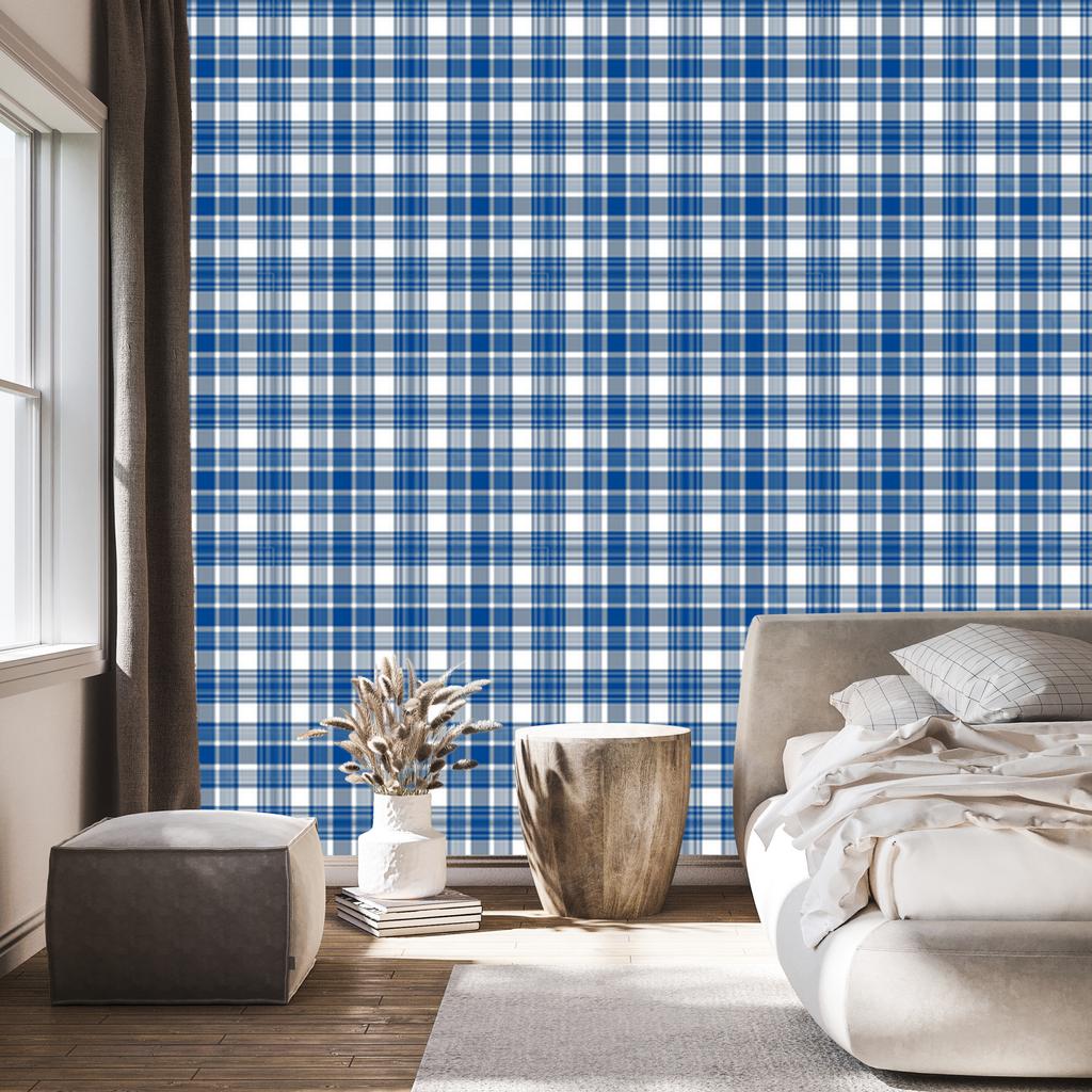 Blue and white checkered wallpaper for living room and bedroom 50x1000