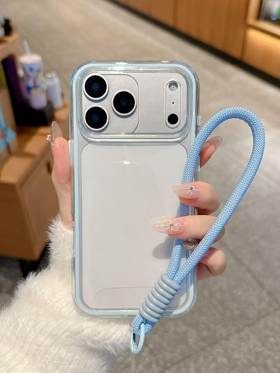 

Clear Solid Color 2-in-1 Apple Phone Case with Lanyard for IP14/15 iPhone 16 Plus світло-синій колір
