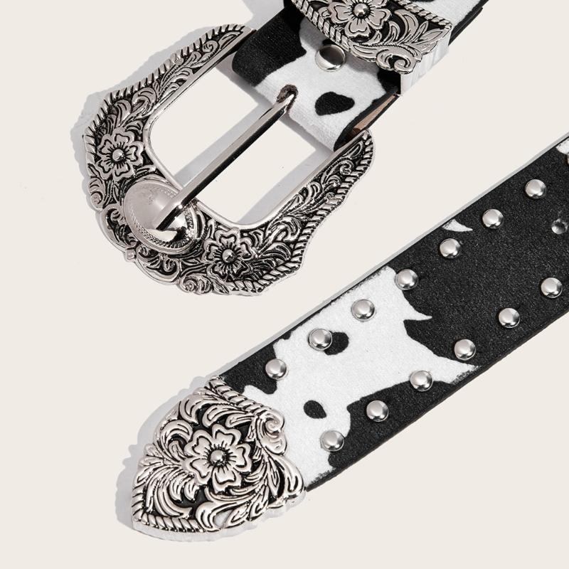Edgy Punk Rock Women's Waist Belt For Jeans Buckles Charm PU Leather Adjustable Strap