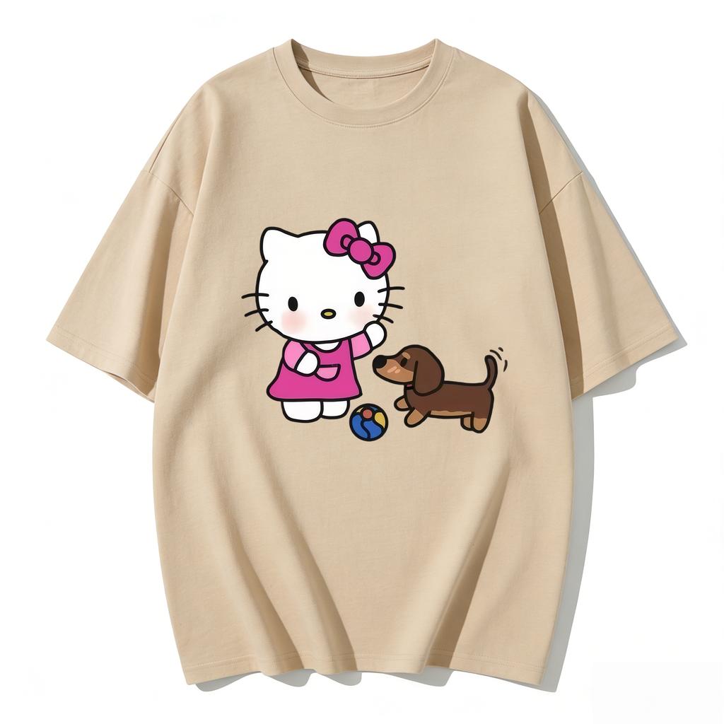 2026 Hello Kitty Tee Soft Cotton Short Sleeve Crew Neck Cute Print Lightweight Summer Top for Women Daily Casual Wear