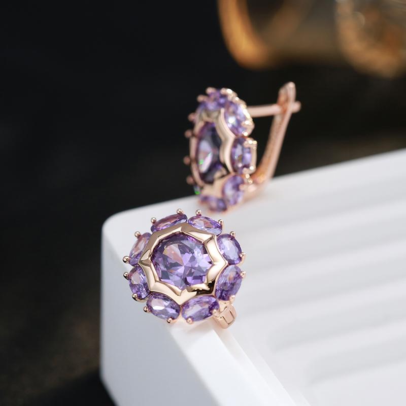 Unusual Sparkling Oval Purple Natural Zircon English Earrings For Women Luxury  Rose Gold Color Party Daily Jewelry