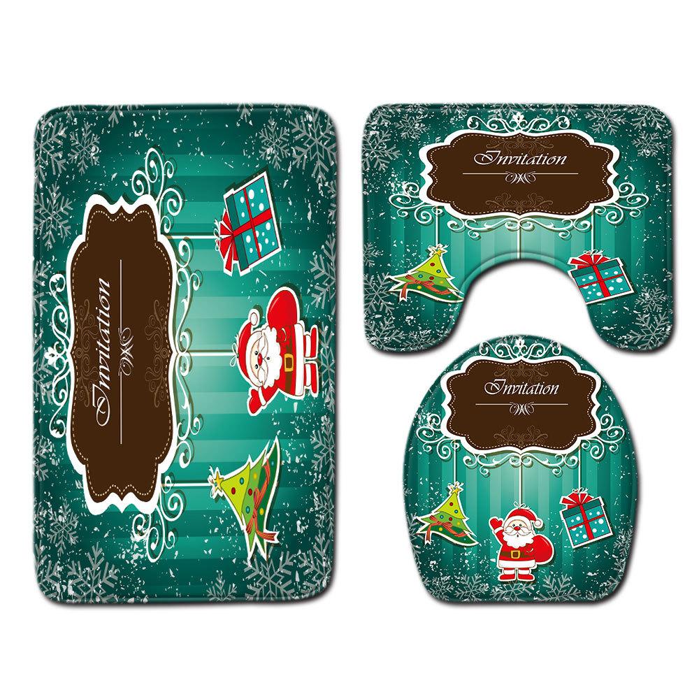 Christmas Bathroom Floor Mat Toilet Three-Piece Set