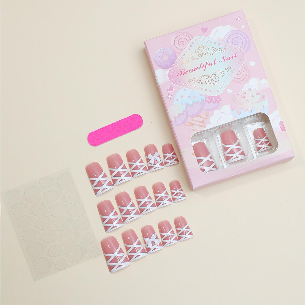 

Французский бант Белое кружево Съемные накладные ногти - Стиль утиный клюв для ношения