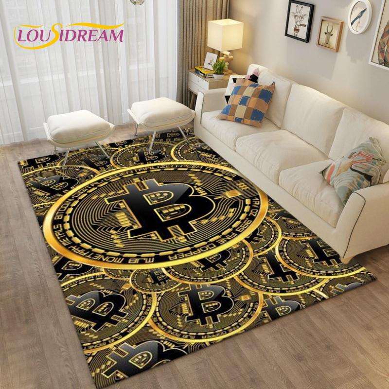 Bitcoin Carpet Bedroom Bedside Decor Rug Bitcoin 3d Floor Mat Large Cartoon Area Rug Living Room Creative Bitcoin Non-slip Mat
