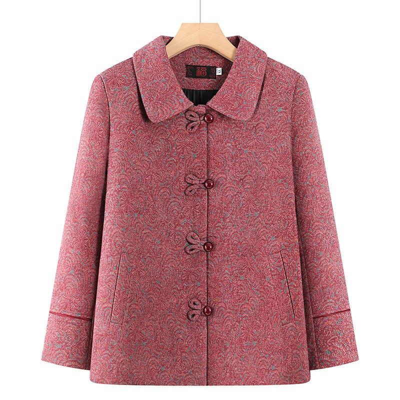 

Women s lapel jacket top autumn coat old lady clothes 5XL (recommended 145-80 kg) червоний