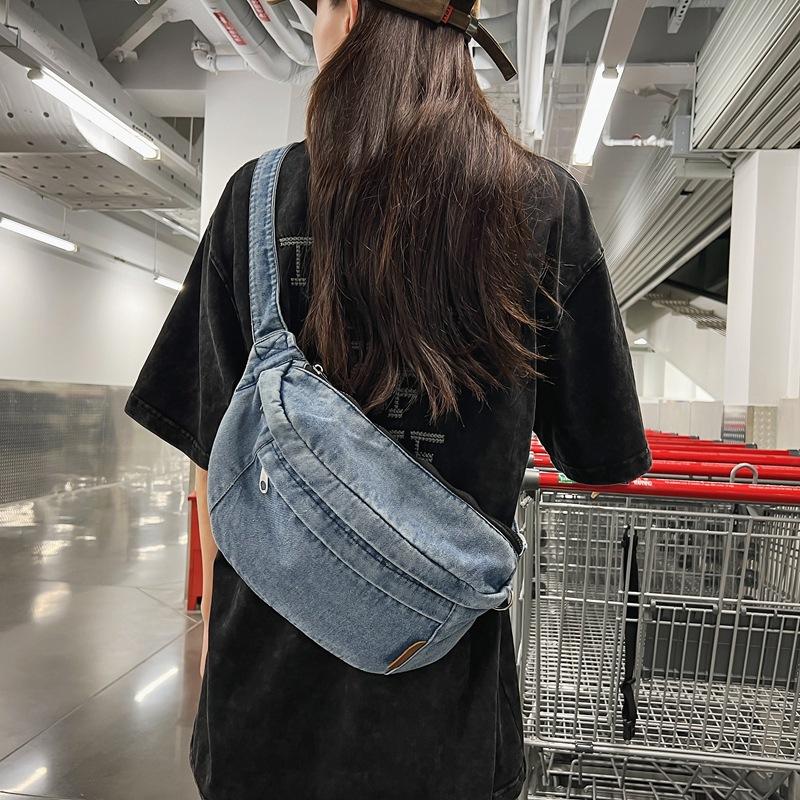 Bags Women'S Messenger Bags Foreign Style Super Fire Versatile Denim Breast Bags Men'S Fanny Bags Street Student Satchel