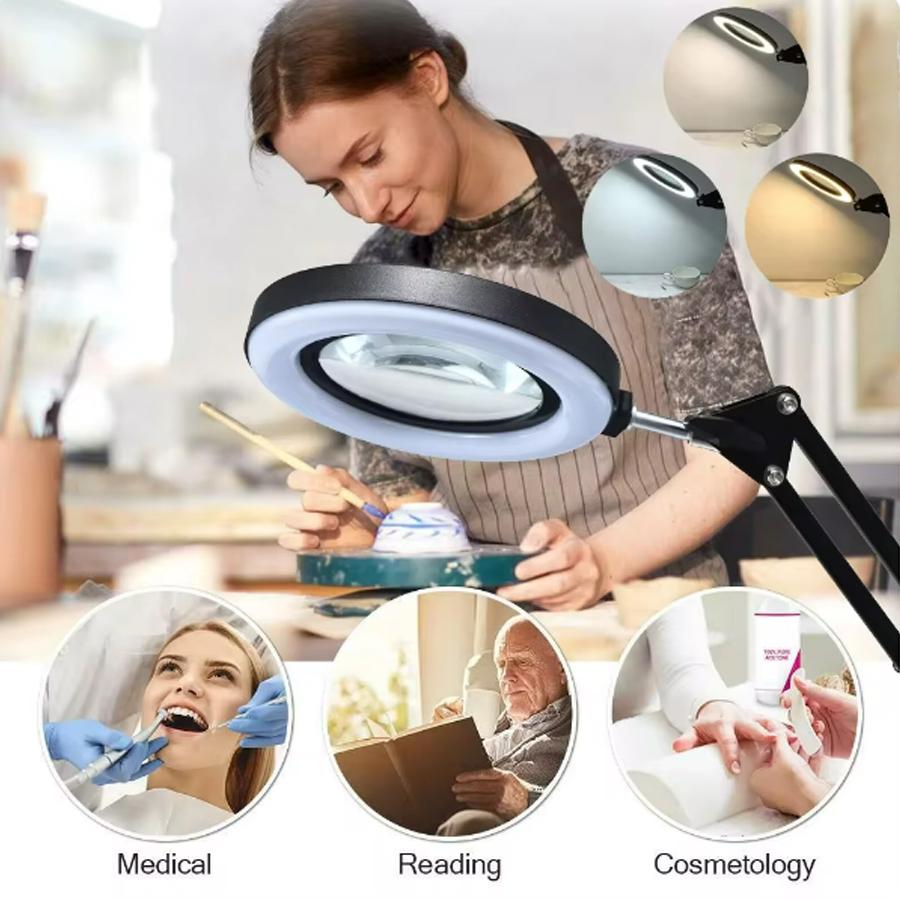 Hot Sell 72LED 8X/10X Magnifier USB 3 Colors LED Magnifying Glass for Soldering Iron Repair/Table Lamp/Skincare Beauty Tools