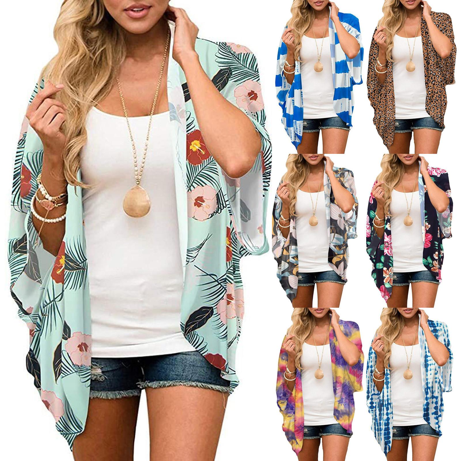 

Женские топы с принтом, шифоновое пляжное кимоно, длинный кардиган, блузка, шаль, топы, верхняя одежда XXL чёрный