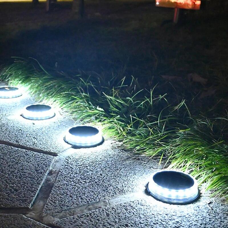 4PCS 1200mAh Round Solar Night Security Disk Powered Led Garden Lawn Light Walkway Outdoor Landscape Ground
