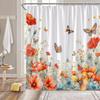 Floral Shower Curtain Blue Daisy Flower Butterfly Spring Nature Watercolor Yellow White Bathroom Home Curtain Decor With Hooks