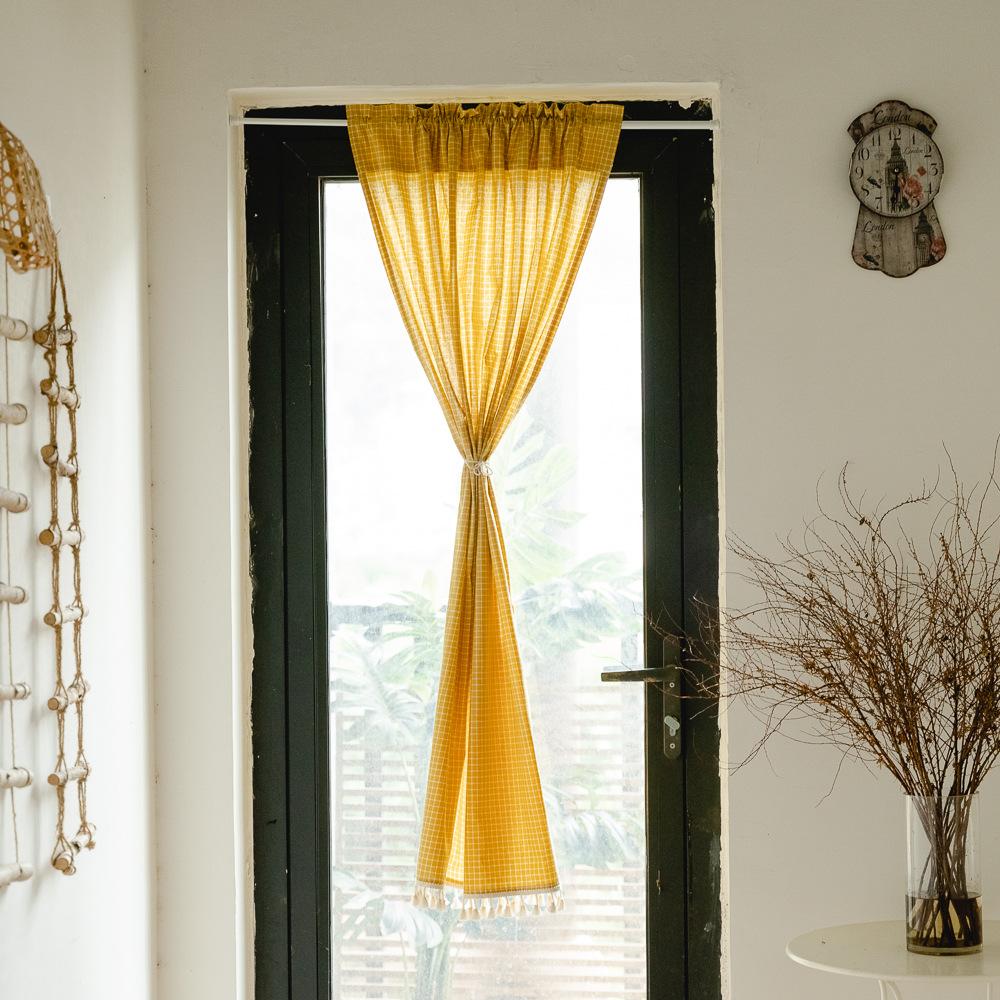 Punch-free Partition Curtain Striped Cotton and Linen Fabric Hanging Curtain Household Door Curtain Kitchen Coffee Half Curtain