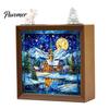 Decorative Room Lighting Christmas Acrylic Puzzle Night Light with Wooden Frame, DIY Stained Glass Style Creative Gift for Kids Jigsaw Lamp