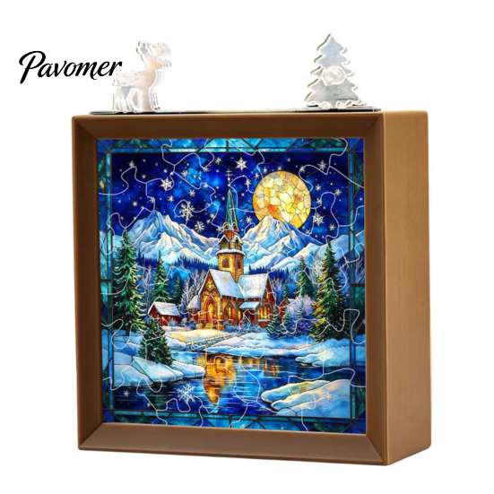 Decorative Room Lighting Christmas Acrylic Puzzle Night Light with Wooden Frame, DIY Stained Glass Style Creative Gift for Kids Jigsaw Lamp