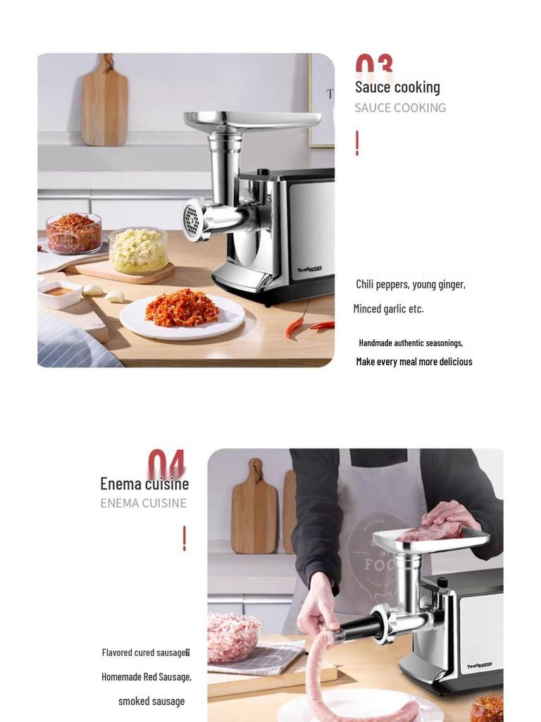 Electric Meat Grinder and Sausage Stuffer - Stainless Steel, Multifunctional, Automatic Filling, Small Commercial Home Use.